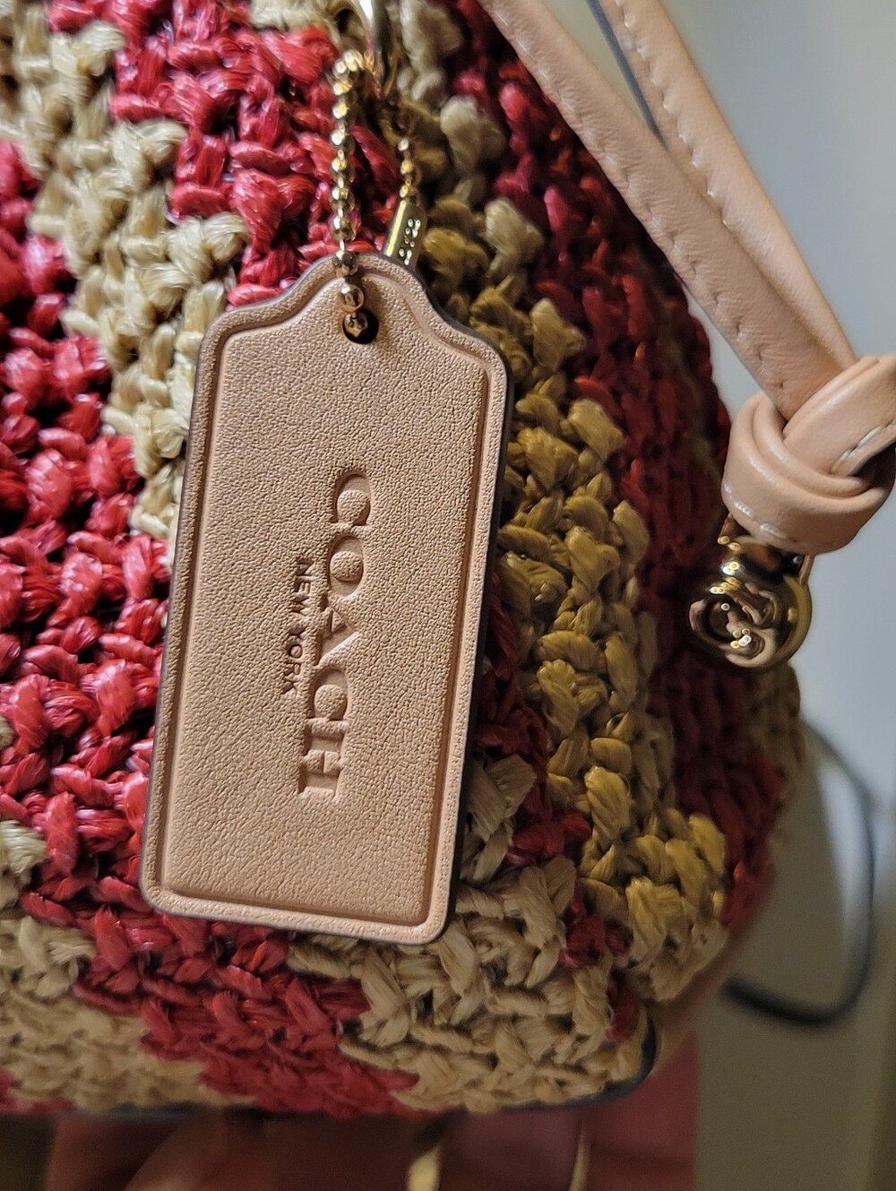COACH Straw Faye Drawstring Shoulder/Crossbody bag Striped NWT - Picture 13 of 14